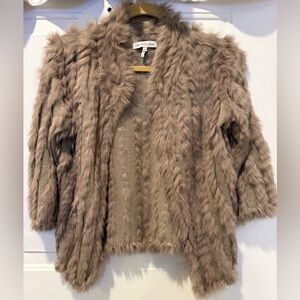 Heartloom Rosa Rex Rabbit Fur Knit Jacket Sz XS Beige Tan Brown